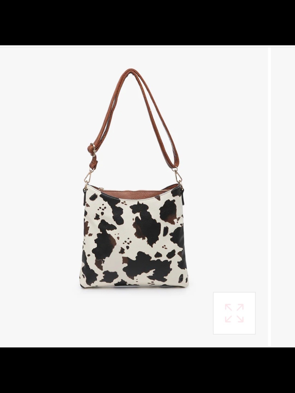 Emma Vegan -- Cow Print Shoulder/Crossbody Bag with Brown Strap (Jenn & Co.)